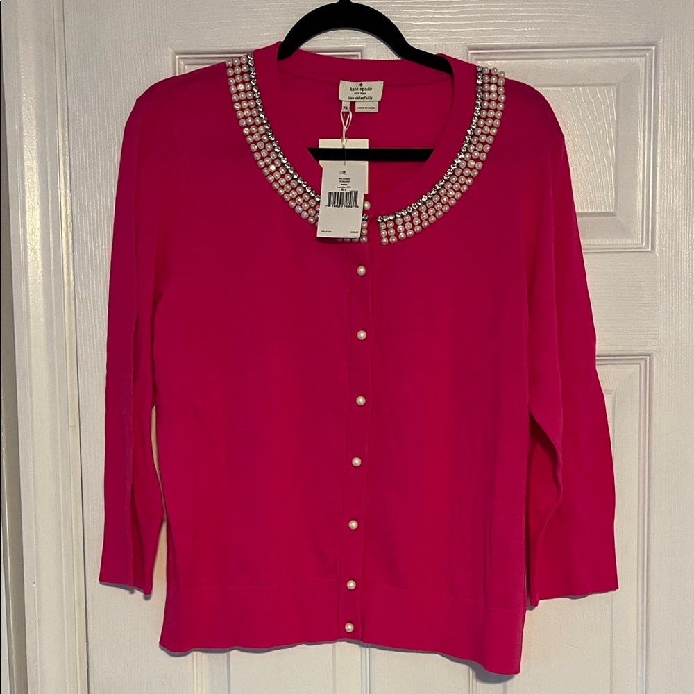 Kate Spade Fuchsia Cardigan with Pearl Embellished Collar